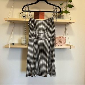 Reformation Black and White Gingham Fit and Flare Mini Dress with Tie On Straps